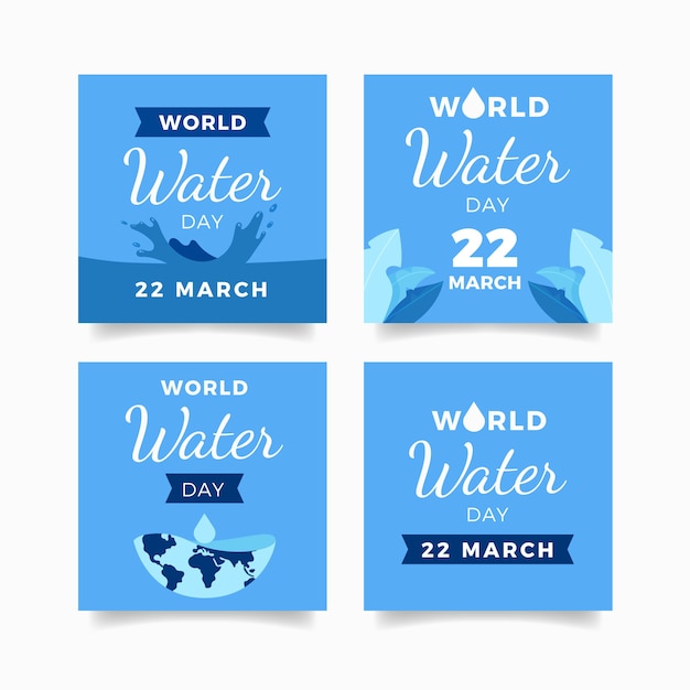 Vector gratuito colección plana de publicaciones de instagram del día mundial del agua