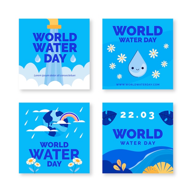 Vector gratuito colección plana de publicaciones de instagram del día mundial del agua