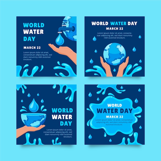 Colección plana de publicaciones de instagram del día mundial del agua