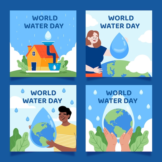 Vector gratuito colección plana de publicaciones de instagram del día mundial del agua