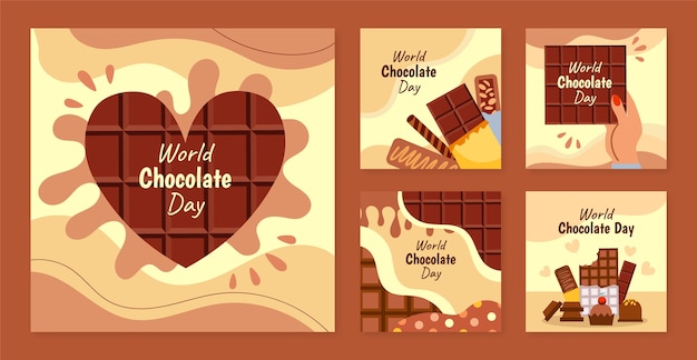 Colección plana de publicaciones de instagram del día mundial del chocolate
