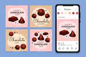 Vector gratuito colección plana de publicaciones de instagram del día mundial del chocolate