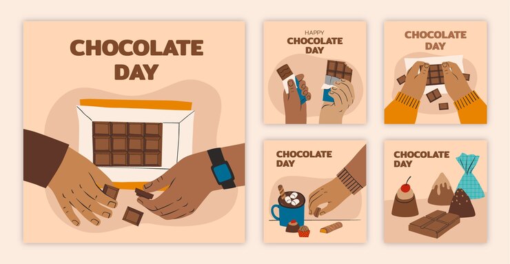 Vector gratuito colección plana de publicaciones de instagram del día mundial del chocolate