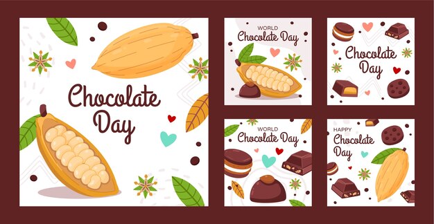 Colección plana de publicaciones de instagram del día mundial del chocolate