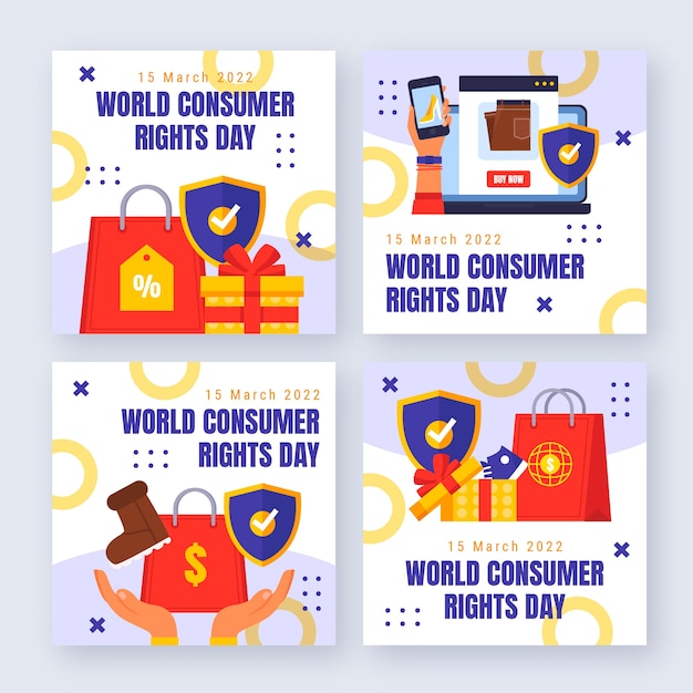 Vector gratuito colección plana de publicaciones de instagram del día mundial de los derechos del consumidor