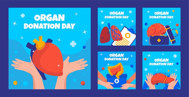 Vector gratuito colección plana de publicaciones de instagram para el día mundial de la donación de órganos