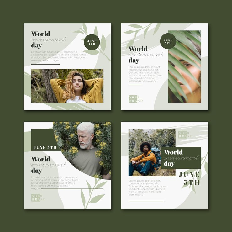 Vector gratuito colección plana de publicaciones de instagram del día mundial del medio ambiente