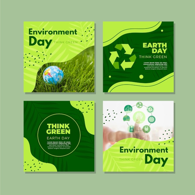 Vector gratuito colección plana de publicaciones de instagram del día mundial del medio ambiente