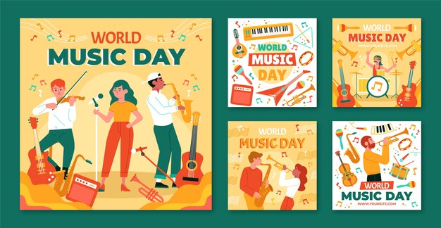 Colección plana de publicaciones de instagram del día mundial de la música