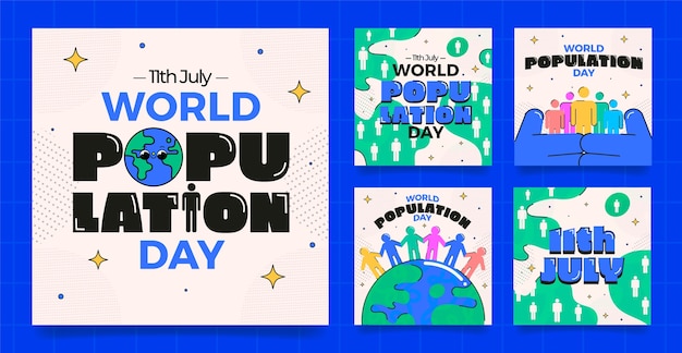 Colección plana de publicaciones de instagram del día mundial de la población