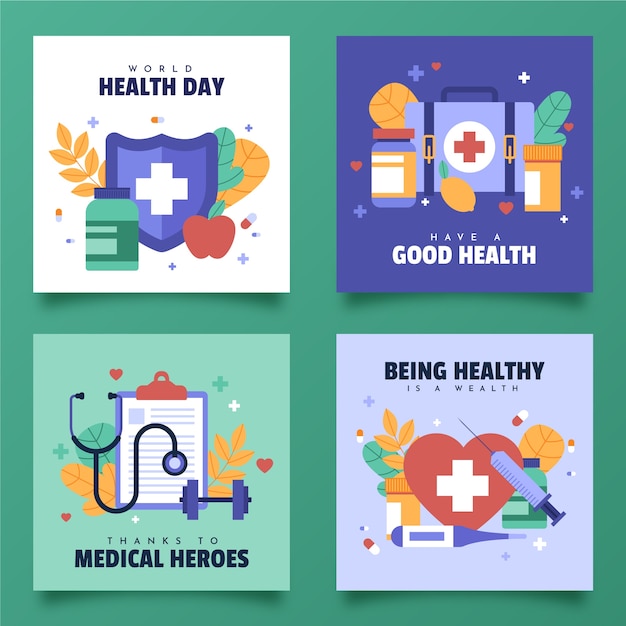 Vector gratuito colección plana de publicaciones de instagram del día mundial de la salud