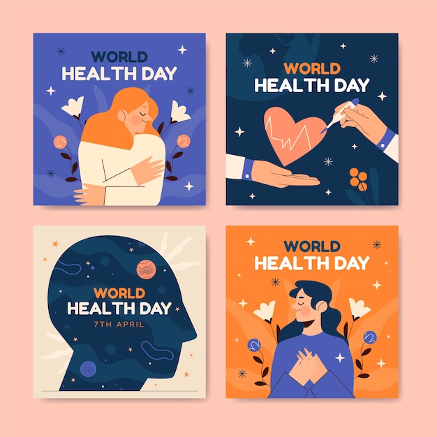 Vector gratuito colección plana de publicaciones de instagram del día mundial de la salud