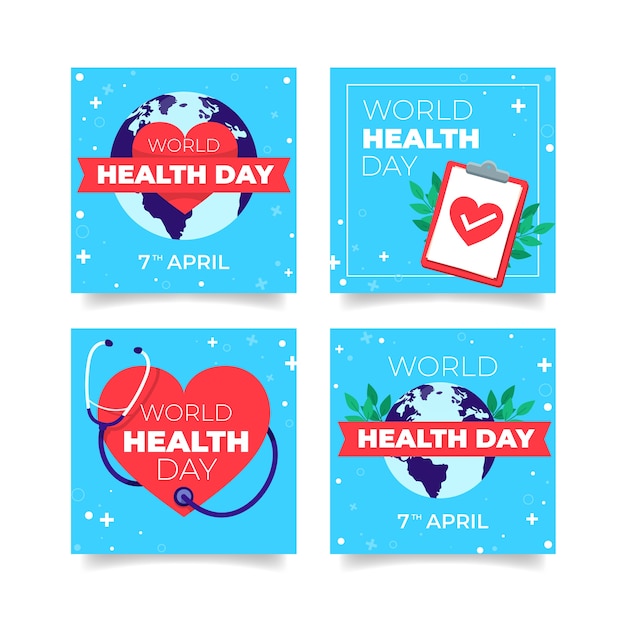 Colección plana de publicaciones de instagram del día mundial de la salud