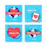 Vector gratuito colección plana de publicaciones de instagram del día mundial de la salud