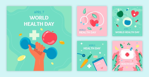 Colección plana de publicaciones de instagram del día mundial de la salud