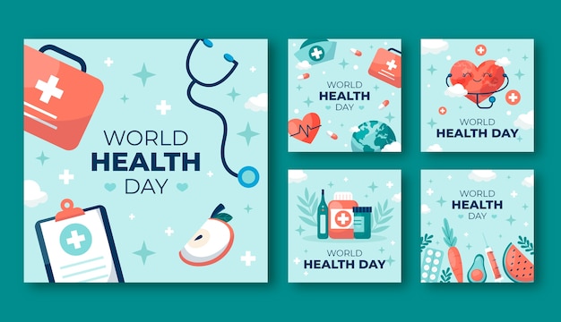 Colección plana de publicaciones de instagram para el día mundial de la salud