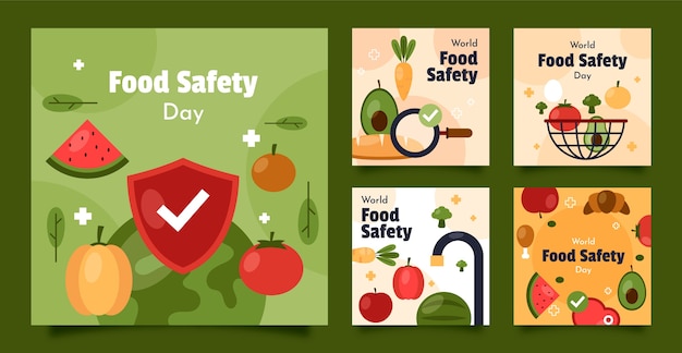 Vector gratuito colección plana de publicaciones de instagram del día mundial de la seguridad alimentaria