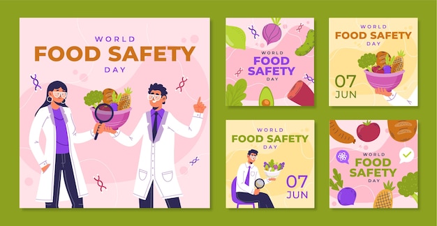 Colección plana de publicaciones de instagram del día mundial de la seguridad alimentaria