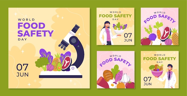 Vector gratuito colección plana de publicaciones de instagram del día mundial de la seguridad alimentaria