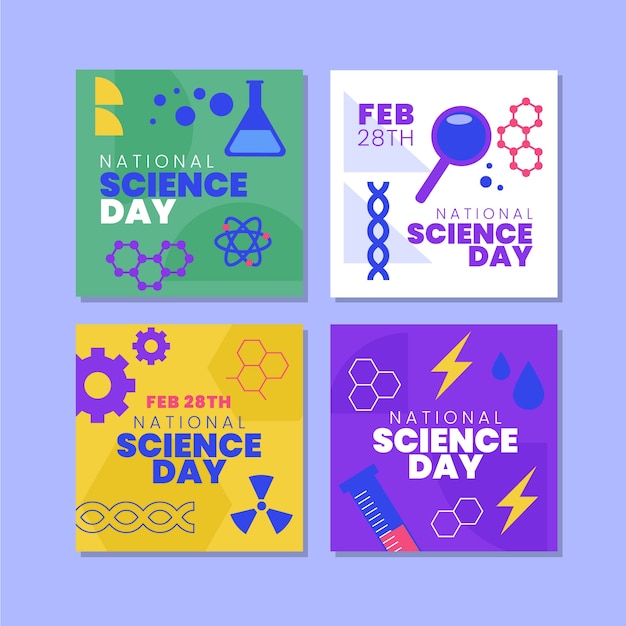 Vector gratuito colección plana de publicaciones de instagram del día nacional de la ciencia