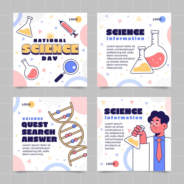 Colección plana de publicaciones de instagram del día nacional de la ciencia