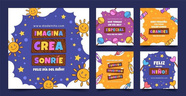 Colección plana de publicaciones de instagram para el día del niño en español