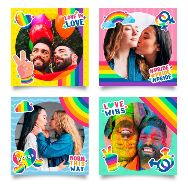Colección plana de publicaciones de instagram del día del orgullo