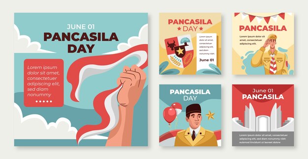 Colección plana de publicaciones de instagram del día de la pancasila