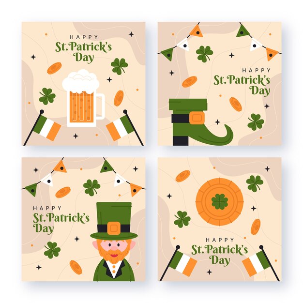 Colección plana de publicaciones de instagram del día de san patricio