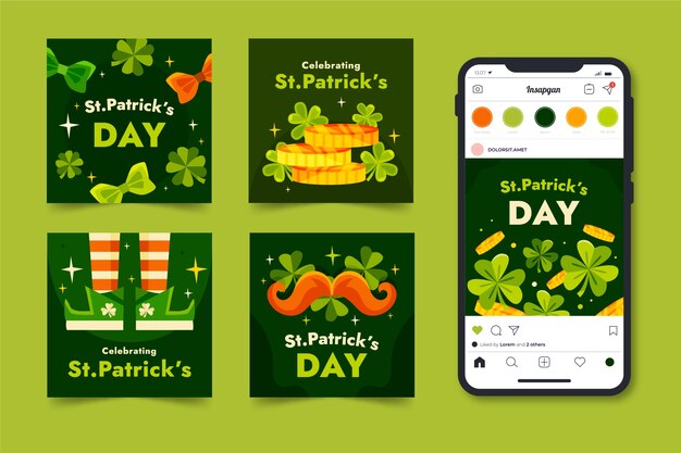 Colección plana de publicaciones de instagram del día de san patricio