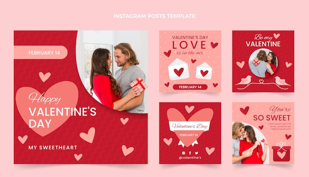 Vector gratuito colección plana de publicaciones de instagram del día de san valentín