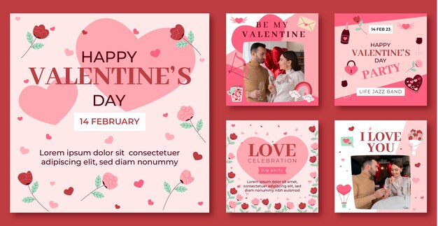 Colección plana de publicaciones de instagram del día de san valentín