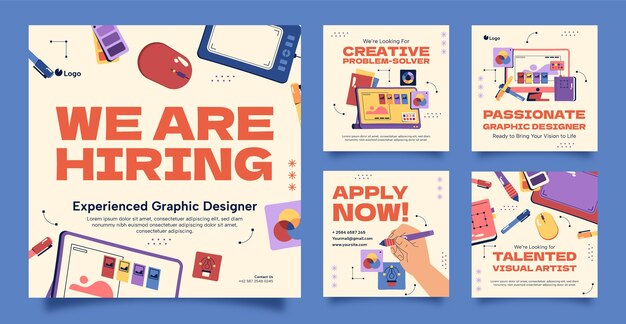 Colección plana de publicaciones de instagram para diseñador gráfico.