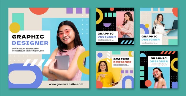 Colección plana de publicaciones de instagram para diseñador gráfico.