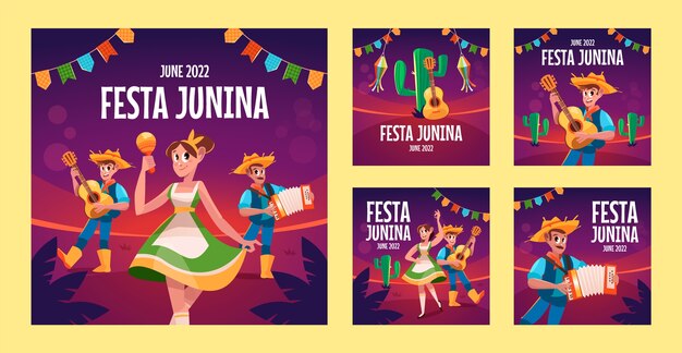 Colección plana de publicaciones de instagram de festas juninas