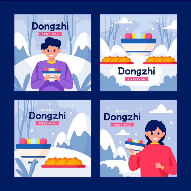 Vector gratuito colección plana de publicaciones de instagram del festival dongzhi