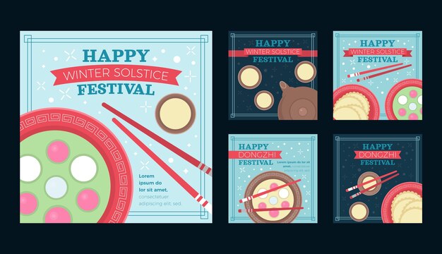 Vector gratuito colección plana de publicaciones de instagram del festival dongzhi