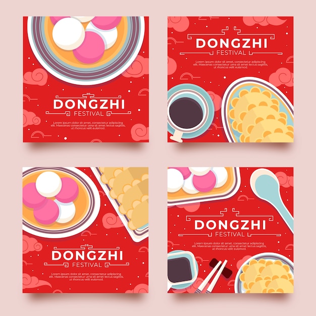 Colección plana de publicaciones de instagram del festival dongzhi