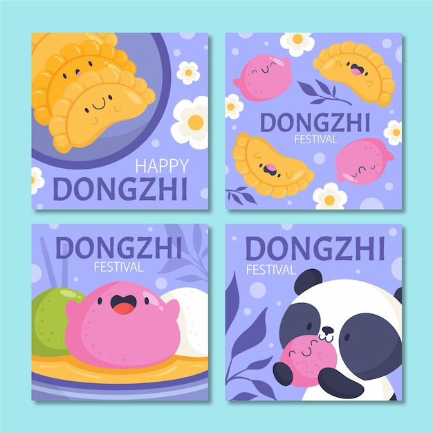 Vector gratuito colección plana de publicaciones de instagram del festival dongzhi