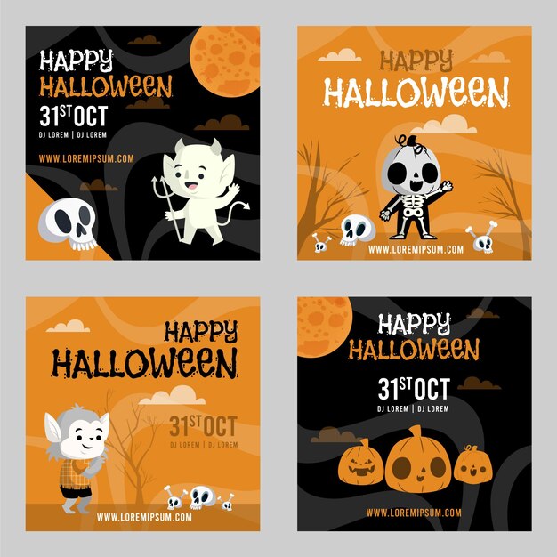 Colección plana de publicaciones de instagram de halloween