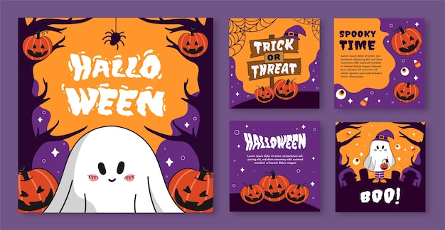 Vector gratuito colección plana de publicaciones de instagram de halloween