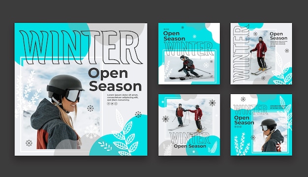 Colección plana de publicaciones de instagram de invierno