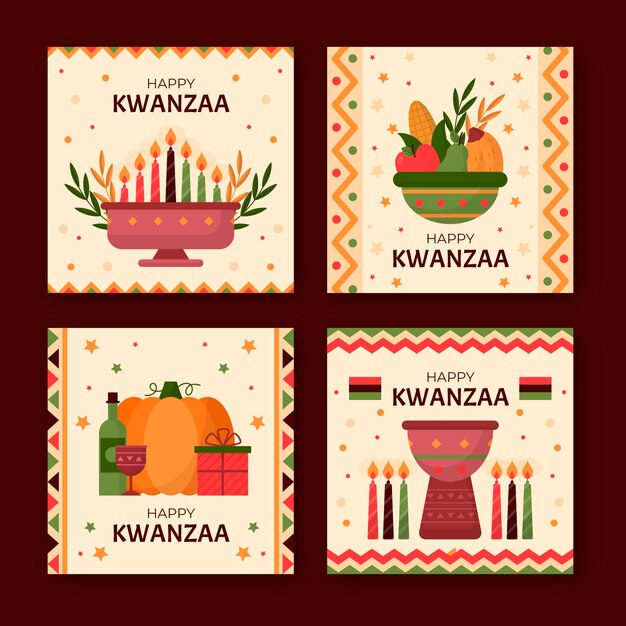 Colección plana de publicaciones de instagram de kwanzaa