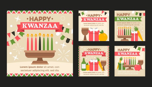 Vector gratuito colección plana de publicaciones de instagram de kwanzaa