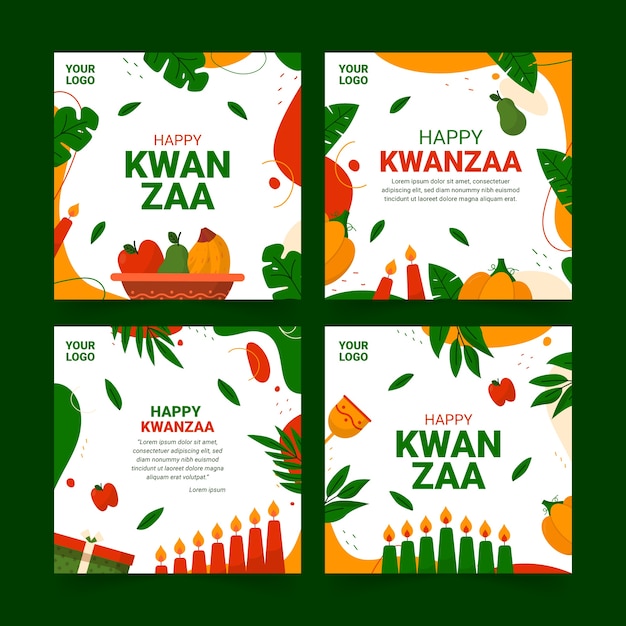 Colección plana de publicaciones de instagram de kwanzaa