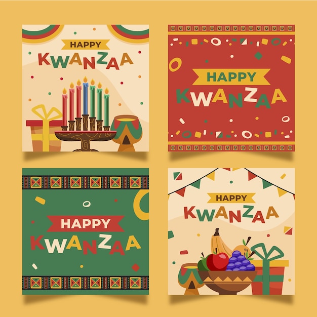 Vector gratuito colección plana de publicaciones de instagram de kwanzaa