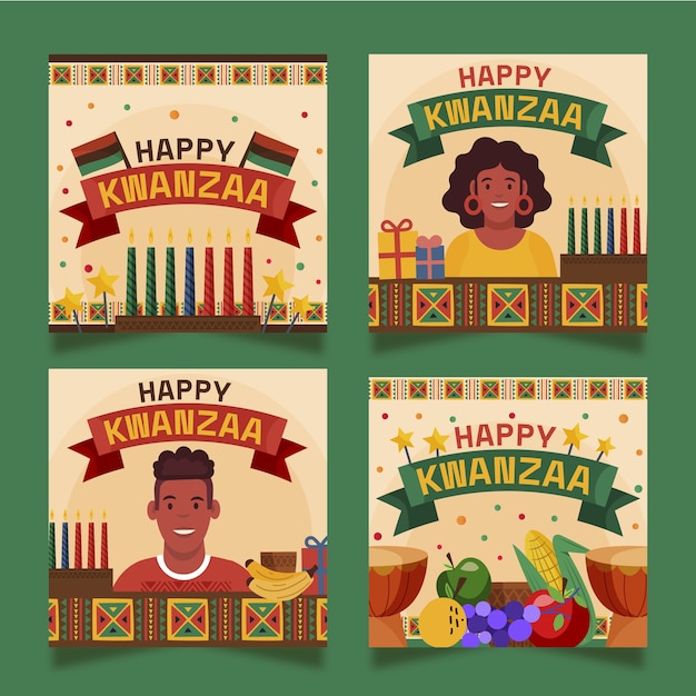 Colección plana de publicaciones de instagram de kwanzaa