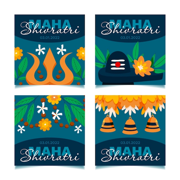 Colección plana de publicaciones de instagram de maha shivaratri