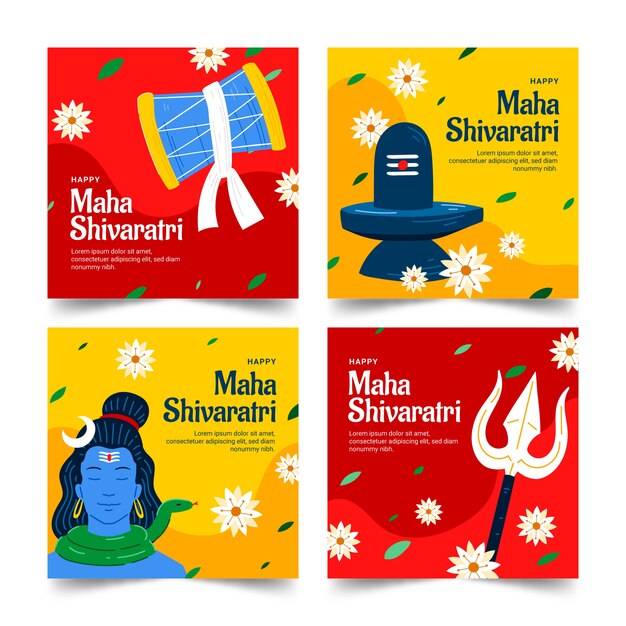 Colección plana de publicaciones de instagram de maha shivaratri
