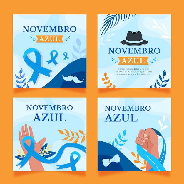 Vector gratuito colección plana de publicaciones de instagram de noviembre azul